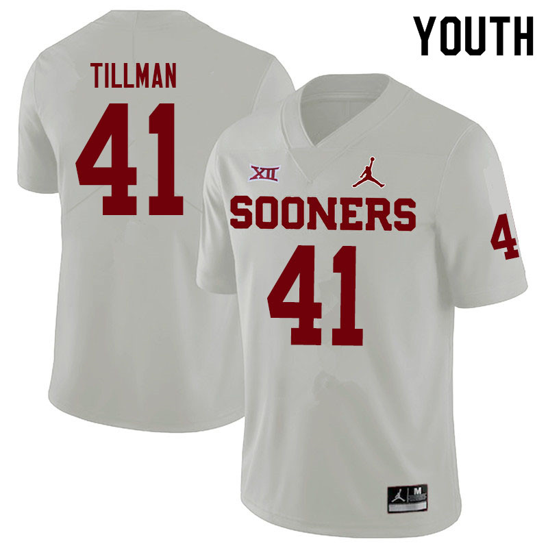 Youth #41 Coby Tillman Oklahoma Sooners Jordan Brand College Football Jerseys Sale-White - Click Image to Close